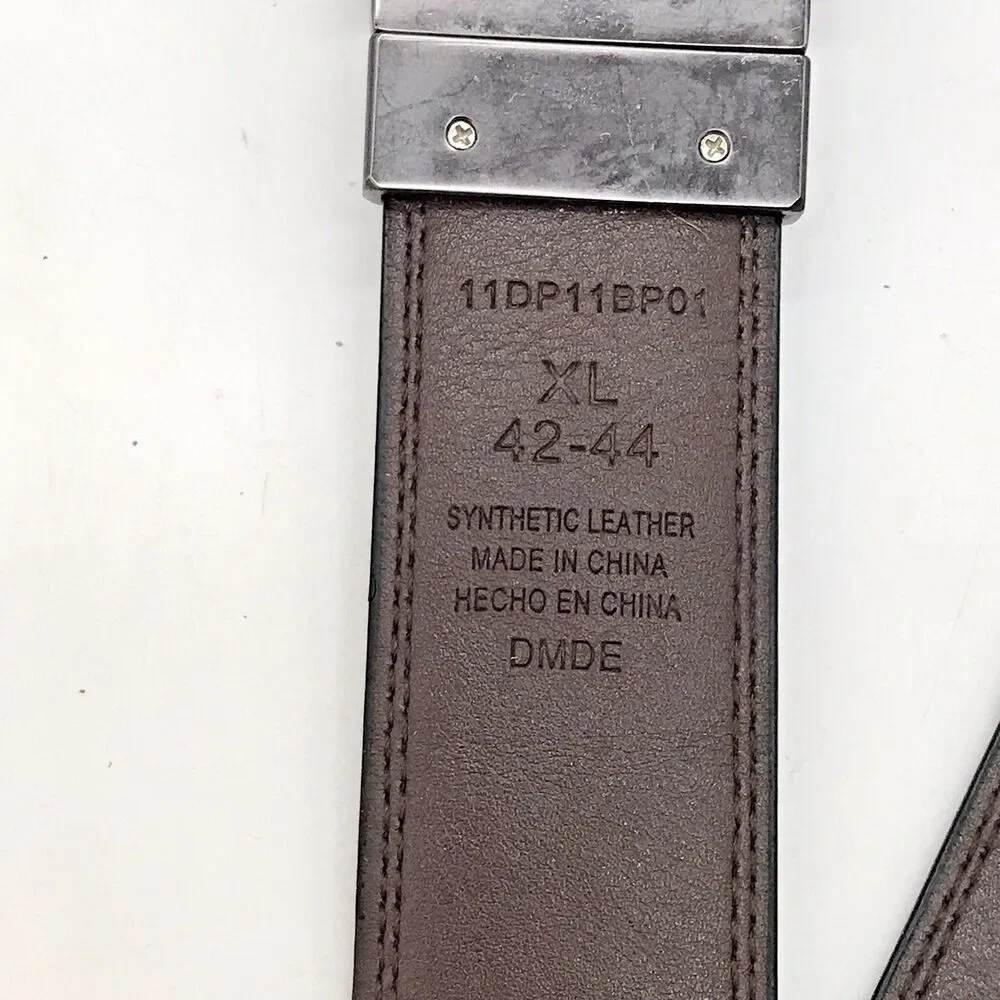 Dockers Black Synthetic Leather Belt Men's 42-44 Nickel Metal Loop Buckle Belt